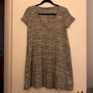 Gray cotton T-shirt v neck dress